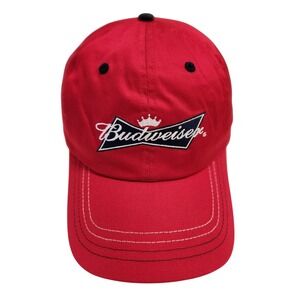 Vintage Budweiser Red Baseball Cap‎ Embroidered Logo Adjustable Strap Men